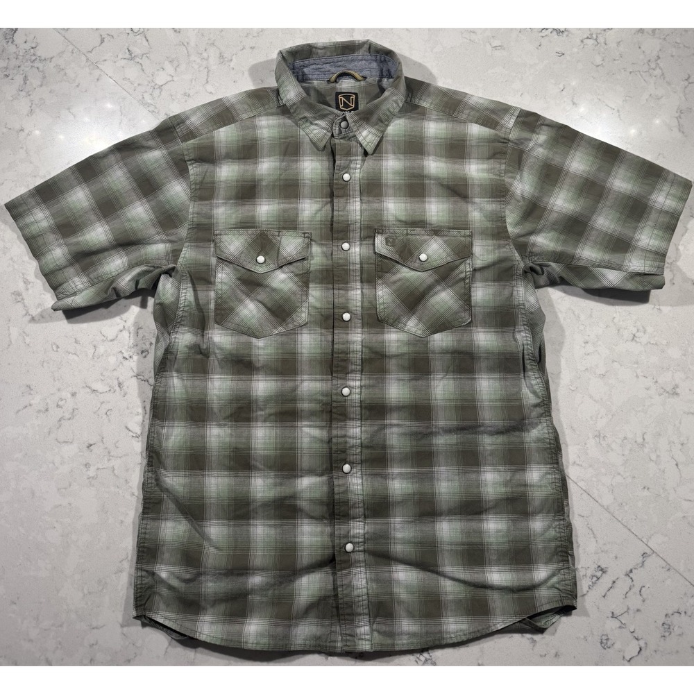 Noble Outfitters Mens Large Green Plaid Pearl Snap Western Short Sleeve Shirt